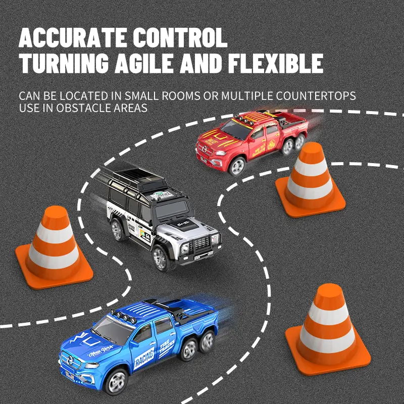 1/64 Mini RC Drift Car, High Speed Alloy Off-Road Truck with Trailer, 2.4GHz Remote Control Toy, USB-C Charging, 3-Speed Modes, LED Lights, Indoor Outdoor Racing, Fun Birthday, Christmas Gift for Kids & Adults 5