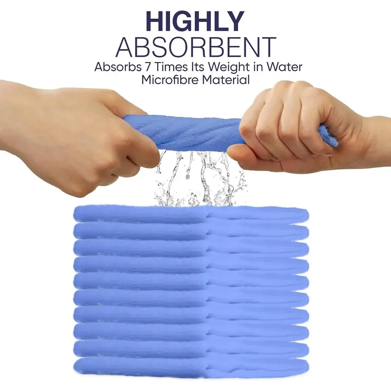 Microfibre Cleaning Cloth, Blue, Pack of 10, Large Size: 40x40cm.Super Soft Premium Streak Free Washable Cloth Duster for Kitchen, Bathrooms, Surfaces, Mirrors, Car, Motorbike Microfiber Absorbent Industrial Towels 1