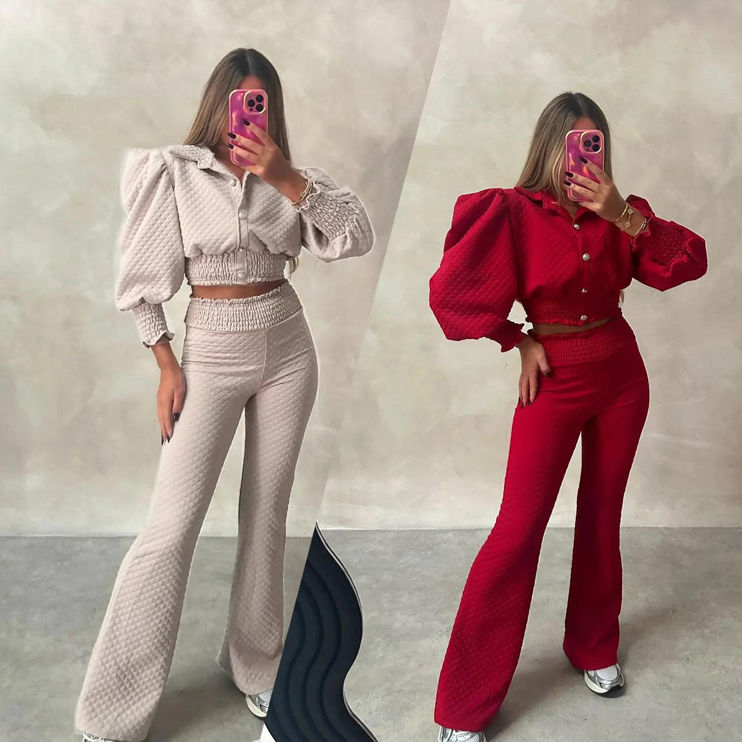 QUILTED GOLD BUTTON SHIRT CO-ORD SET