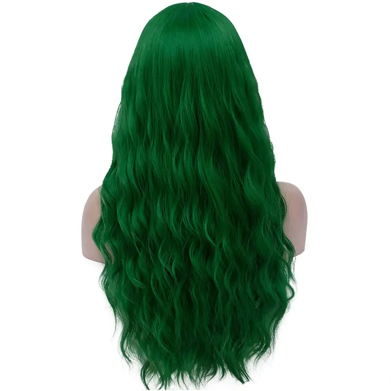 Craigs bits and bobs Sallcks Womens Long Curly Wavy Green Wig with Bangs Synthetid Heat Resistant Halloween Cosplay Costume Wigs 3