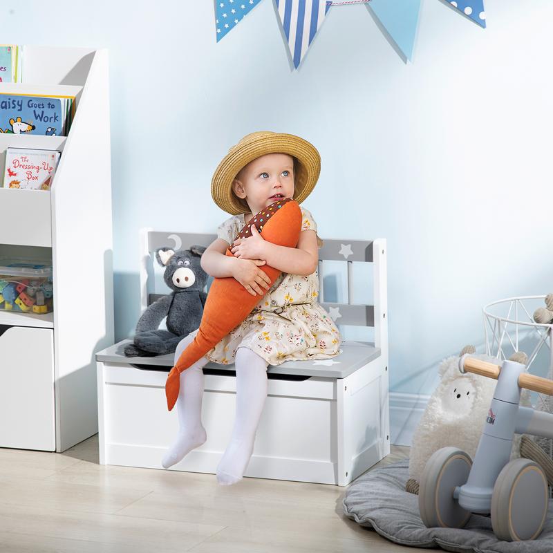 Product Introduction of 2 In 1 Wooden Toy Box, Kids Storage Bench, Toy Chest with Safety Rod - Grey 3