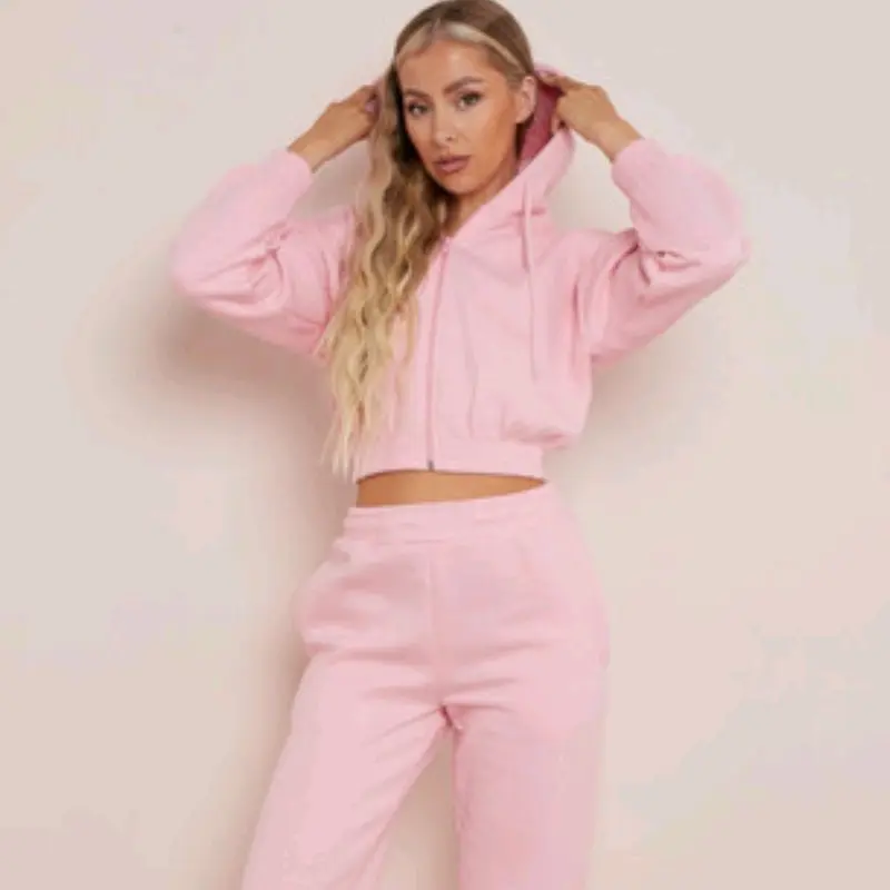 Cropped Hoodie Zip up Top & Jogger  Co-Ord Set Womenswear 4