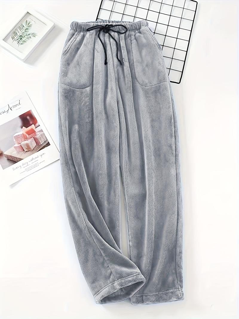 Product Introduction of Plus Size Men's Simple Style Casual Pajamas Bottoms Loose Pants, Solid Plush Thickened Warm Pants Home Pajamas Bottom 10