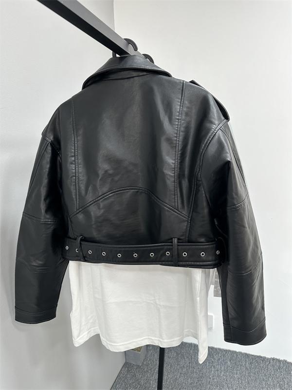Product Introduction of NEW New Coal graysty le Women's washed leather jacket with belt, short coat with downgraded zipper and vintage lapel jacket HOT 26