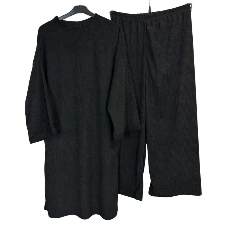 Ladies Corduroy Coord Set - Long Top and Wide Trousers, One Size UK8-16 - Womenswear [030] 2