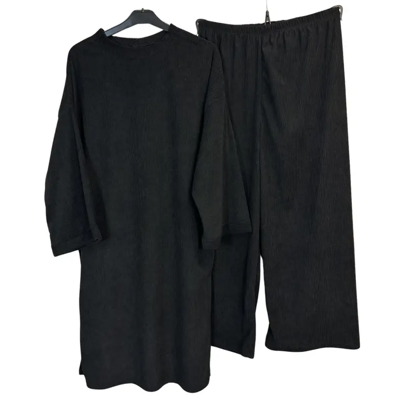 Ladies Corduroy Coord Set - Long Top and Wide Trousers, One Size UK8-16 - Womenswear [030] 2