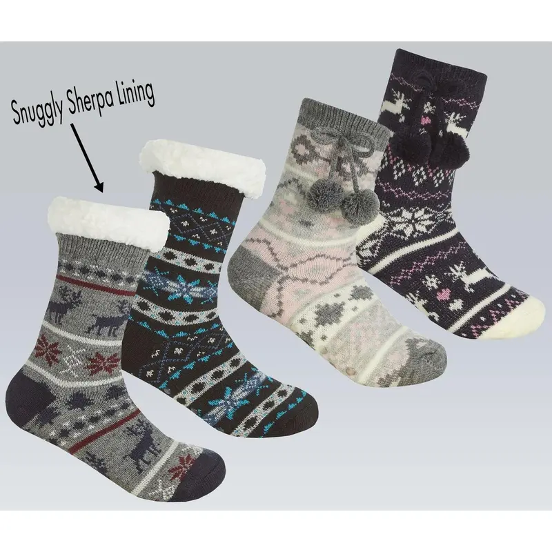 Chunky Slipper Socks Soft Sherpa Fleece Lined Cosy Knitted Fluffy Bed Sock 1