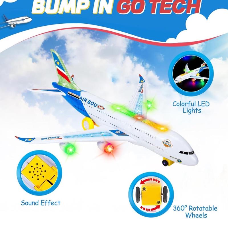 Airplane Toy Kids Airbus A380 Large & Small Size Aeroplane Toys Electric with Flashing Lights LED & Music Bump & Go Educational Toys For Toddlers Children Boy & Girl Best for Birthday Christmas Gifts Present 1