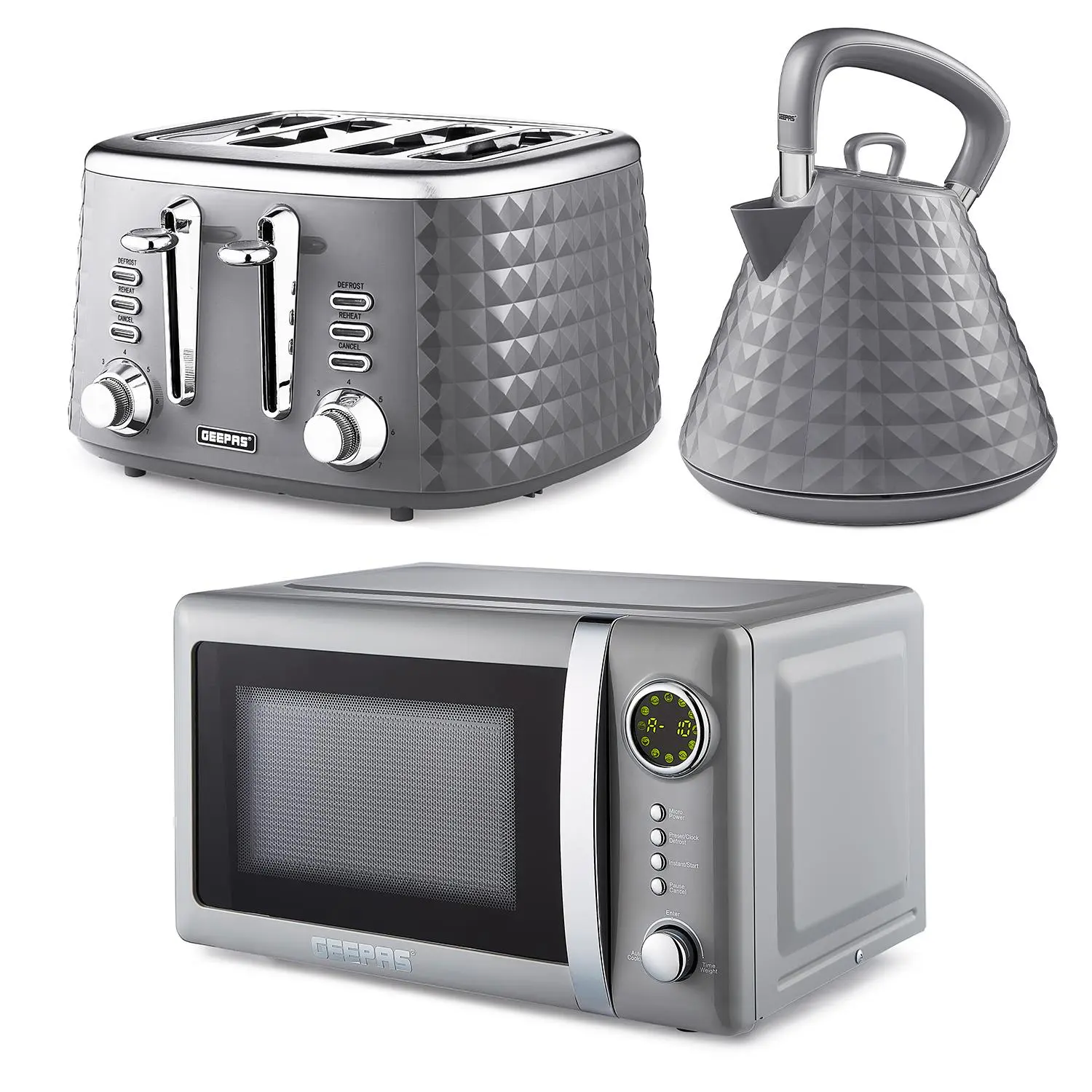 GEEPAS Digital 20L Microwave, Argyle Collection 1.7L Kettle & 4 Slice Toaster Set