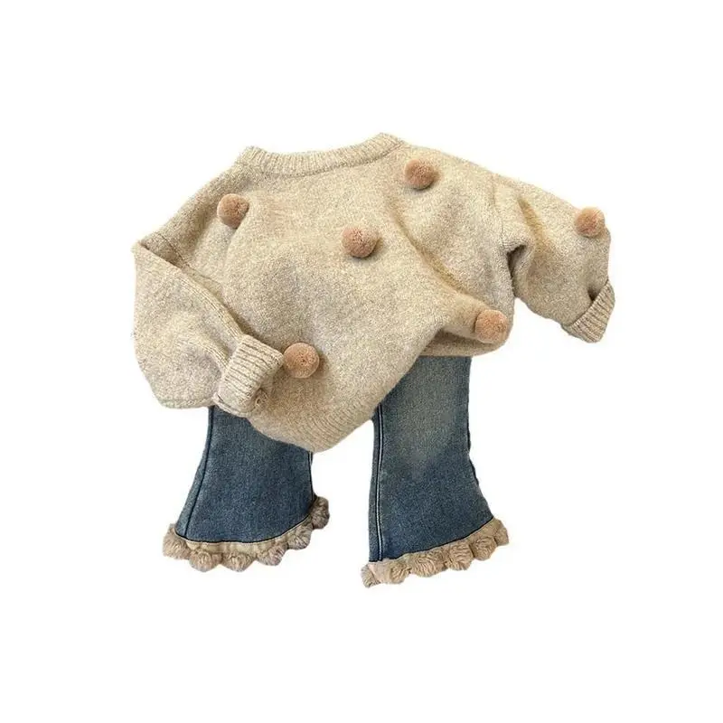 - Baby Clothes Girls Sweater Spring and Autumn new style children's long-sleeved wool top +Jeans Pants 7