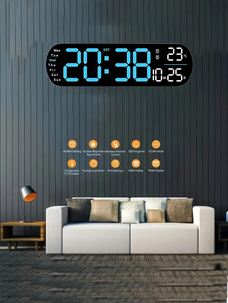 Product Introduction of RAZZAQ MART SHOP Large Digital Wall Clock with Remote Control, Dual Alarm, DST, 10-Level Brightness, LED Night Light, USB Powered, Cordless or Plug-In Use, Ideal for Bedrooms, Living Rooms, or Offices (Batteries Not Included) 9