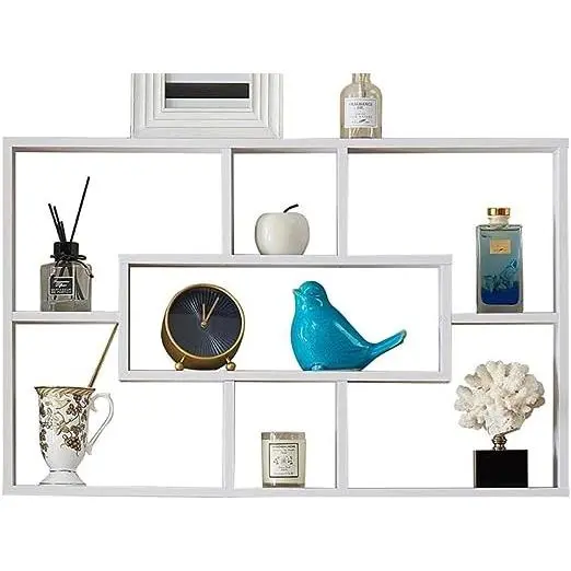 Floating 7 Compartment Display Wall Mounted Bookshelf Decor Flower Room Mdf 3
