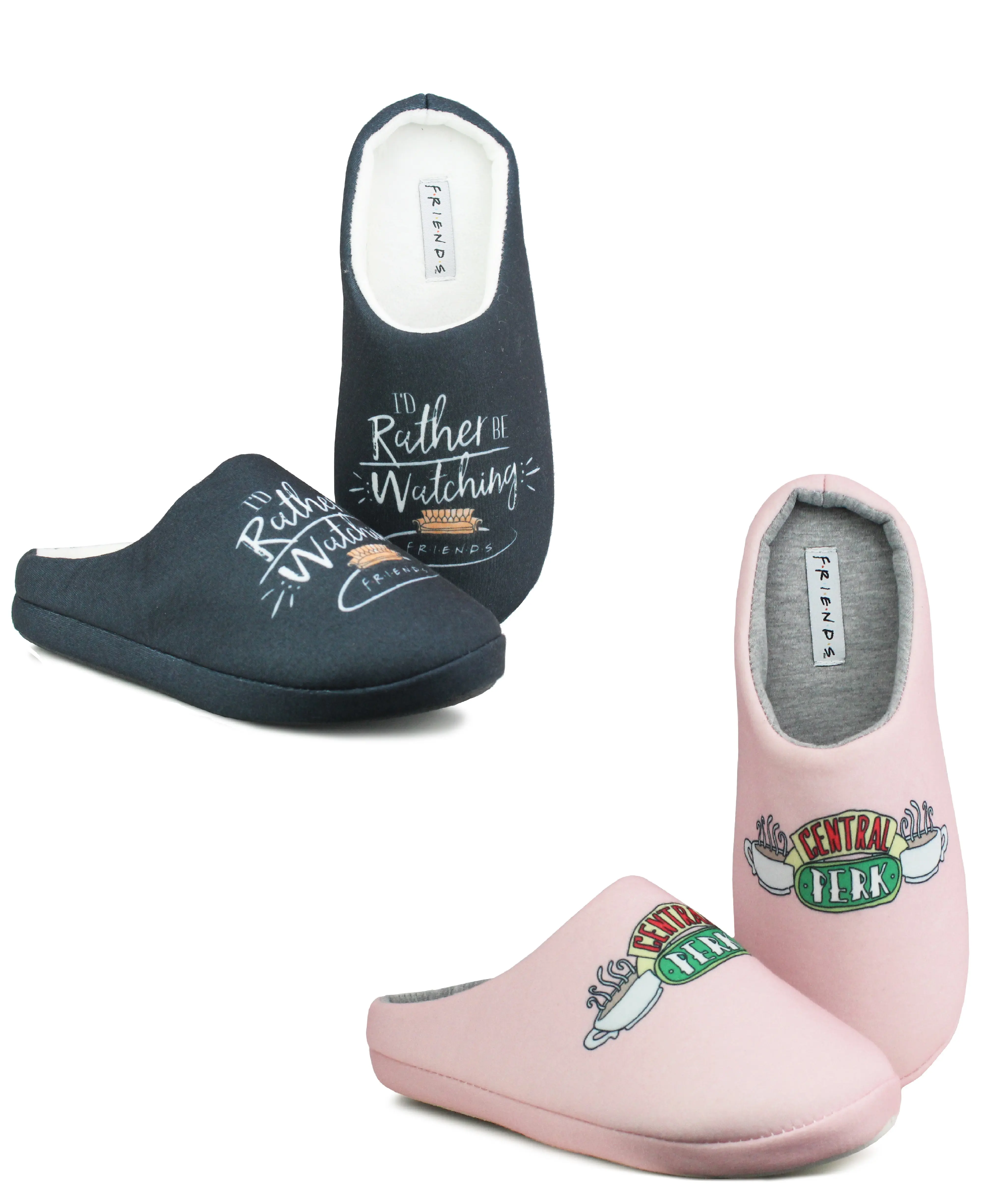 Womens Ladies Slippers Central Perk TV Show FRIENDS Novelty Fun Comedy Character Lightweight indoor house Slip On Backless Mules cosy warm shoes