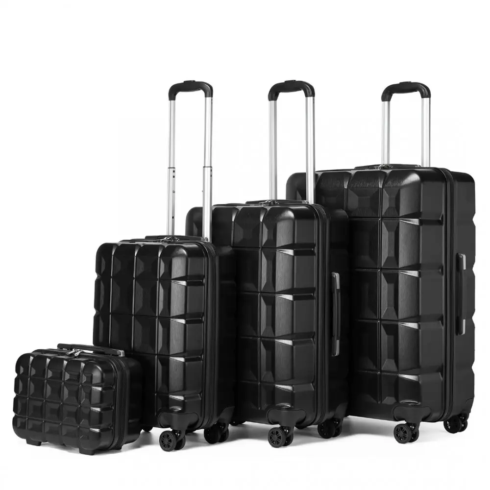 [MissLulu Bags] Waffle Design Lightweight Hard Shell ABS 20''/24''/28'' Suitcase with TSA Lock and 13'' Vanity Case - Black
