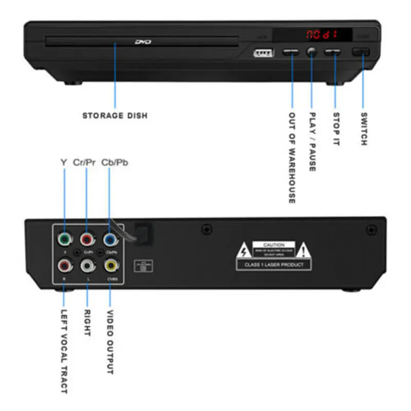 DVD Player Compact Multi Region HDCD CD VCD Music Disc Upscaling USB With Remote Audio Default 2
