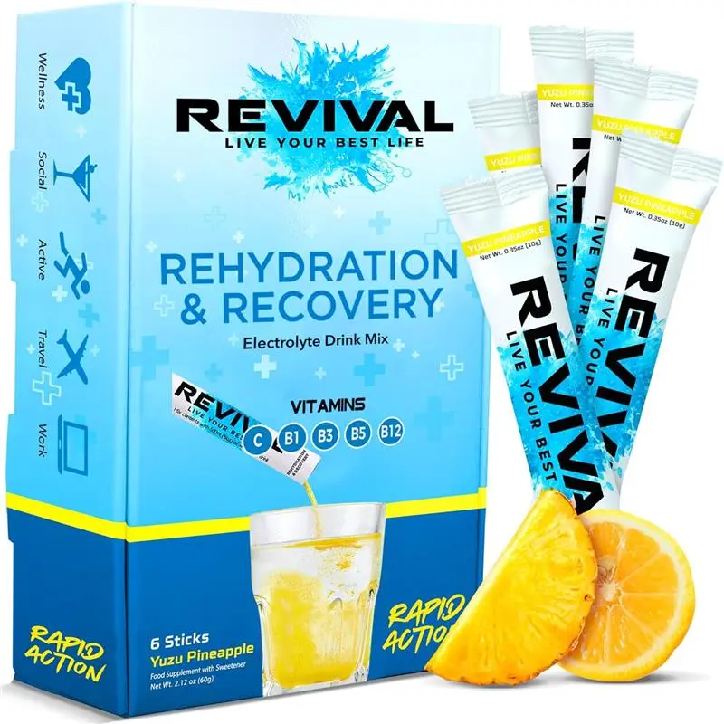 Revival Rapid Rehydration Electrolyte Powder - High Strength Vitamin C & B, 6-Pack Cherry, Supports Hydration & Recovery - Healthcare, Dietary