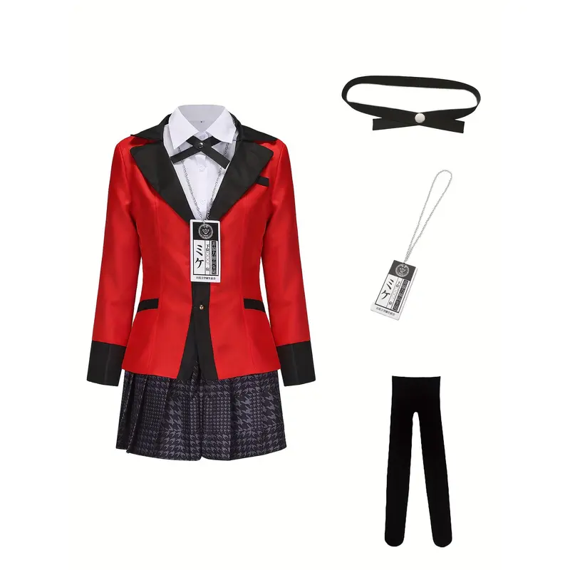 Kakegurui Cosplay Costume, Polyester 100% Solid Color V-Neck Long Sleeve Jacket with Button Detail, Slim Fit Regular Top and Placket, Non-Stretch Woven Fabric, All Seasons - Anime Style Outfit 4