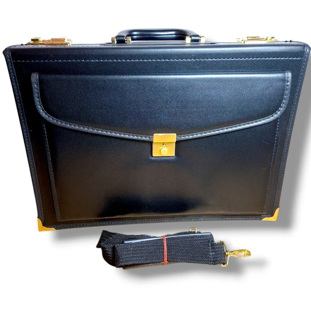 Black PU leather Laptop bag 15' Briefcase with Shoulder strap Safe Gold Lock Side bag organizer case UK