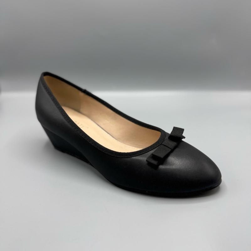 Ladies Wedge Black Brown Bow Tie PU Soft Lightweight Cushioned Winter Woman Shoes 1