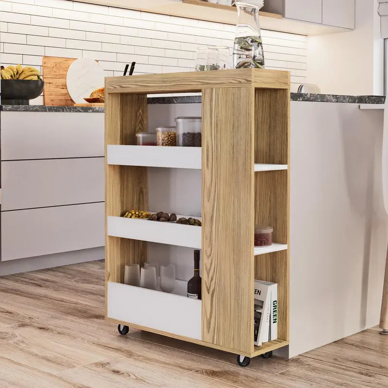 Wooden Slim Kitchen Utility Cart with Storage Shelves 3
