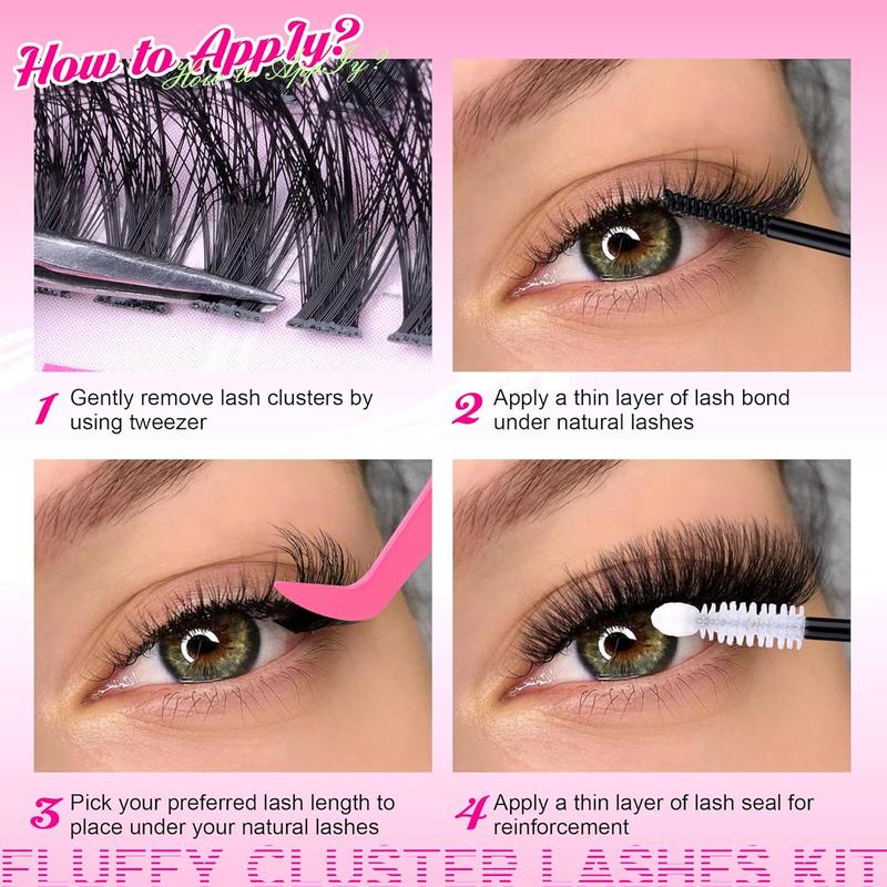 Fluffy Individual Eyelashes Kit 280Pcs   DIY  Extension Kit with  Bond and Seal  Glue and Tweezers - Makeup, Cosmetic Eyelash Extensions Eyelashes Extensions cluster lashes 2