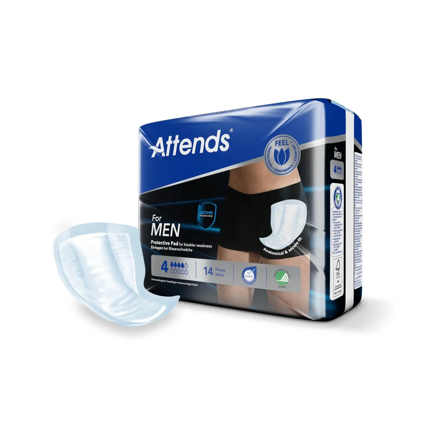 Attends For Men 4 Protective Pad 14 Pack