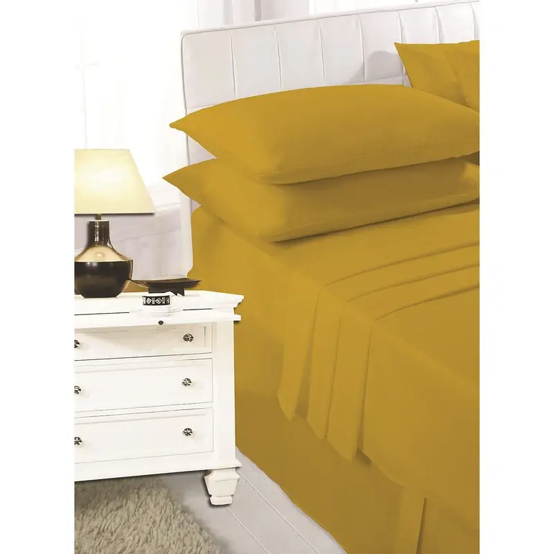 Luxurious Easy Care Polycotton Fitted Sheets Cotton Rich Super Soft Year Round Sheets (Bunk Bed, Mustard) 2
