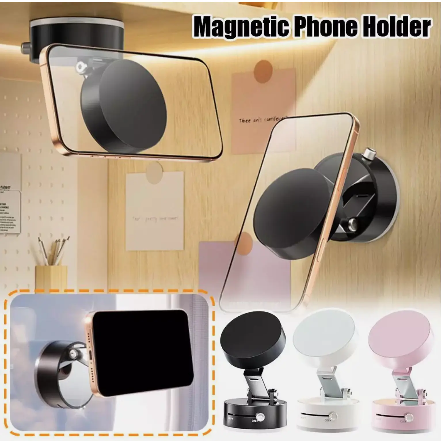 Vacuum Magnetic Suction Cup Car Phone Holder Stand Phone Mount Metal Smartphone Cellphone