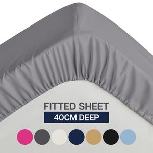 Extra Deep Pocket Plain Fitted Bed Sheet (40cm)100% (T200) Thread Egyptian Cotton Fabric Super Soft & Breathable Comfortable All UK Sizes For Thick Mattress Available in 13 Different Color  fitted sheet