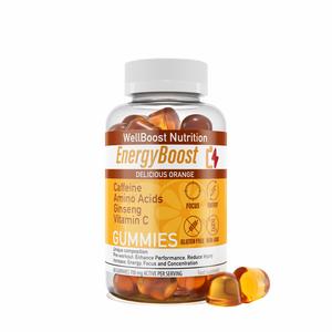 Energy Boost - The Ultimate Pre Workout with Caffeine, Ginseng, VIT C, L-Carnitine, Beta-Alanine, Chewable Gummies for Men & Women - 700mg Active per Serving - Orange Flavour, Sugar free, suitable for Vegans, GMO Free Supplement Healthcare Fitness Optimum