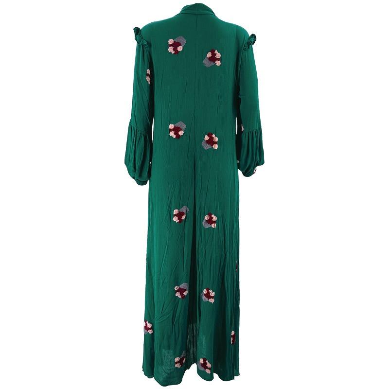 Hot Sale M2379 Hot Sale New Embroidered Lace-Up Collar Long Sleeve, Stylish and Elegant Muslim Dress 7