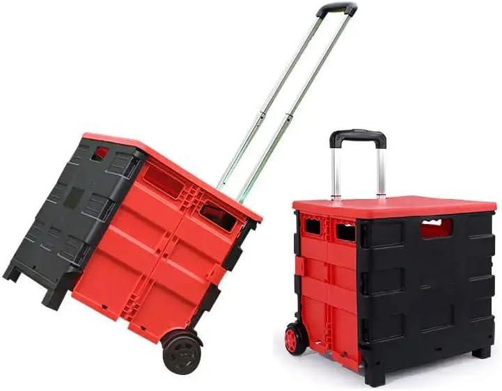 AMD Nexus Foldable Shopping Trolley With Secure Lid, Heavy Duty Extra Large Folding Supermarket Grocery Shopping Boot Cart Box Trolley 35Kg Noiseless Rotate Wheel, Storage Box, Portable Trolley 2