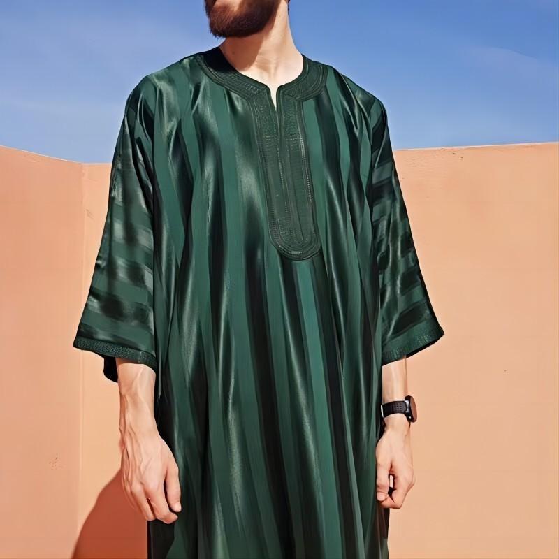 Moroccan Robe Men's Embroidery Arab Youth Dark Green Muslim Robe Men 3
