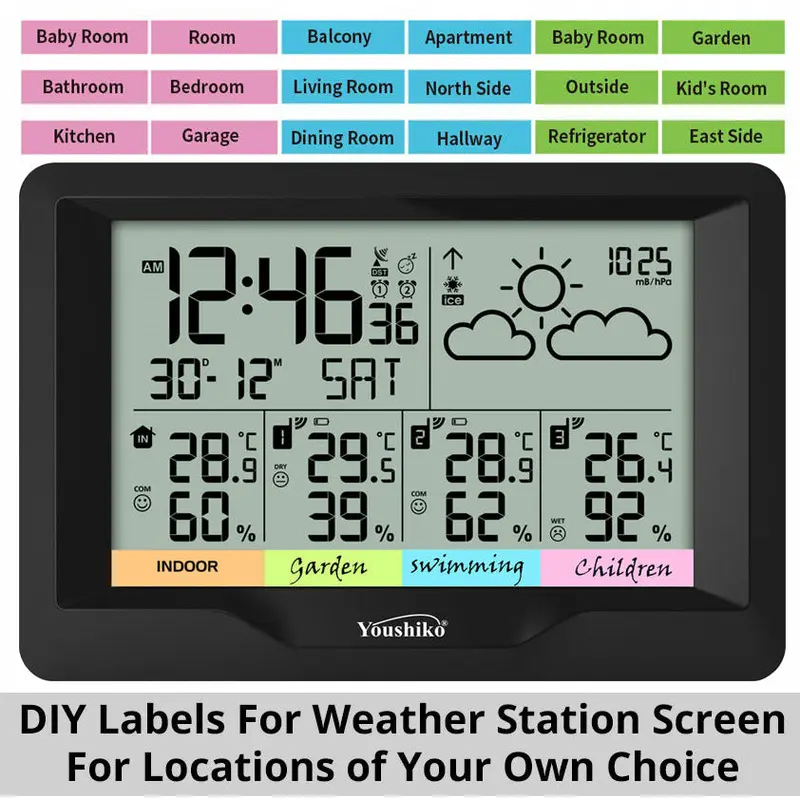 Youshiko YC9343 (Official  UK Version), with 3 x Wireless Sensors Weather Station Extra Large, Radio Controlled Clock 3