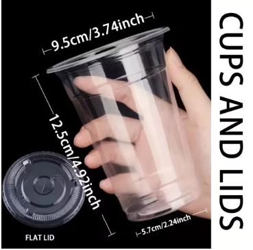 50pcs/Set 12/16OZ Plastic Cups With Lids for Iced Coffee Smoothie Milkshake Cold Drinks - Drinkware Disposable Multicolor 6