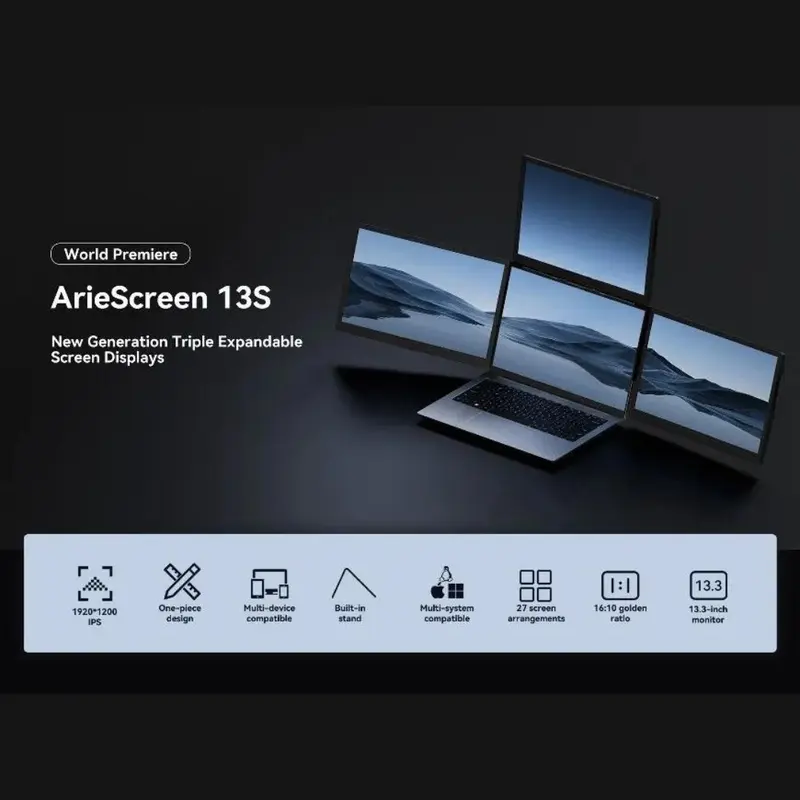 Triple Portable Monitor for Laptop - Full HD 13.3 inch Screen Extender 8