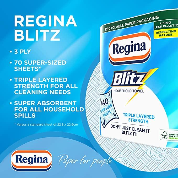 Regina Blitz Household Towel, 210 Super-Sized Sheets, Triple Layered Strength, 3 Roll pack. Kitchen Wipes Cleaning kitchen rolls 5