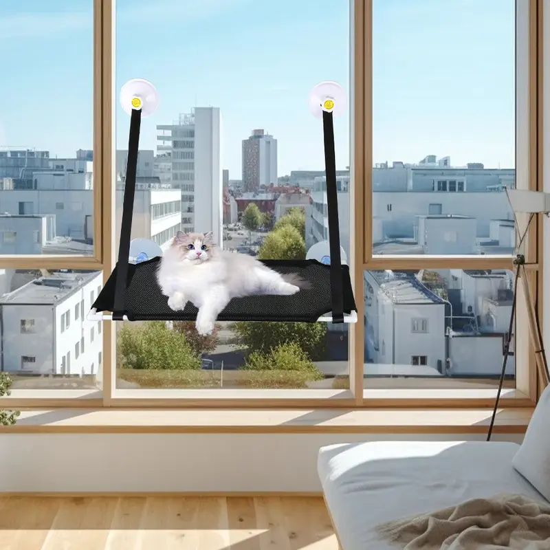 Cat Window Hammocks Sunny Seat Window Cat Perches Mounted Cat Bed with Suction Cups - Black Double Layers 6