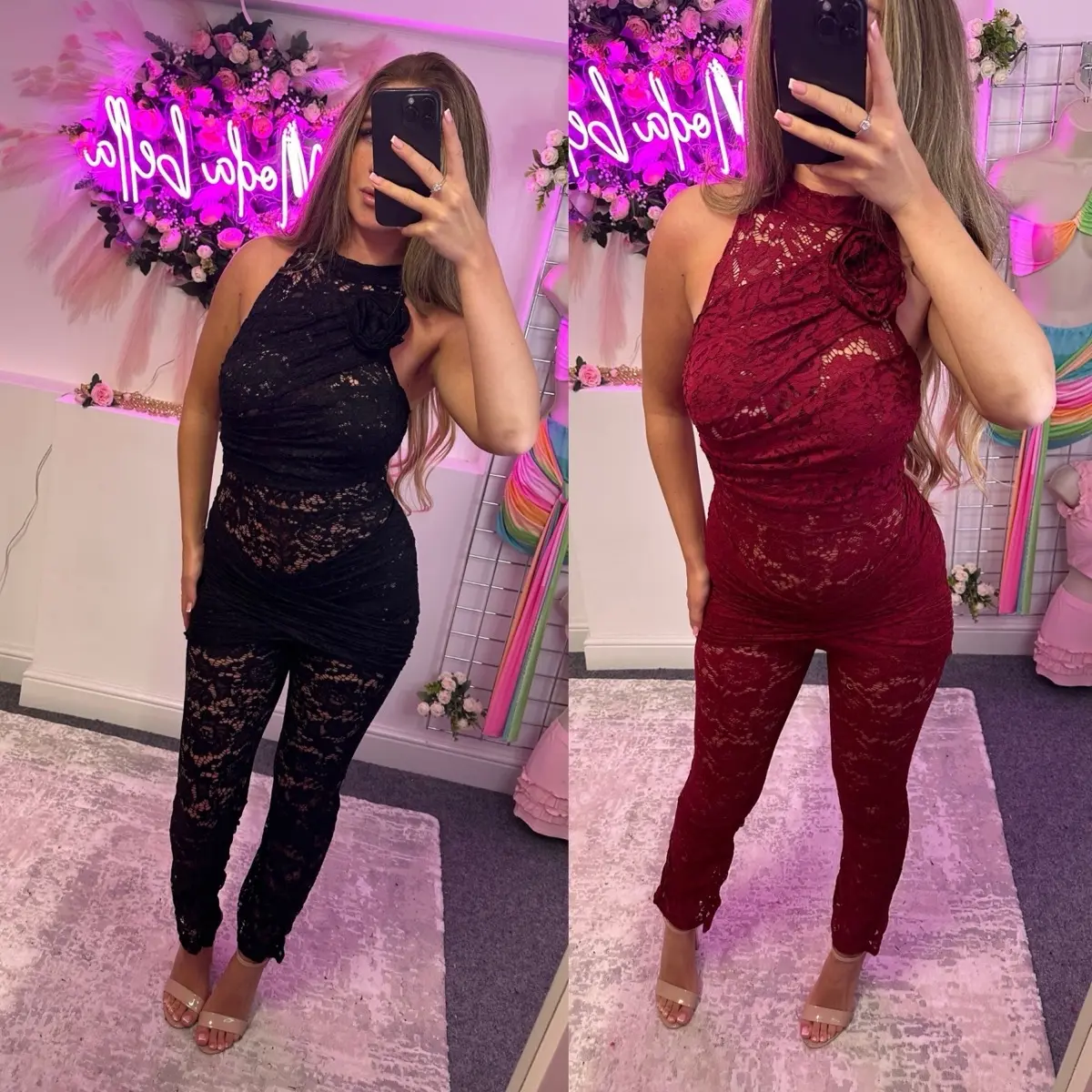 Rose Detail Lace Jumpsuit