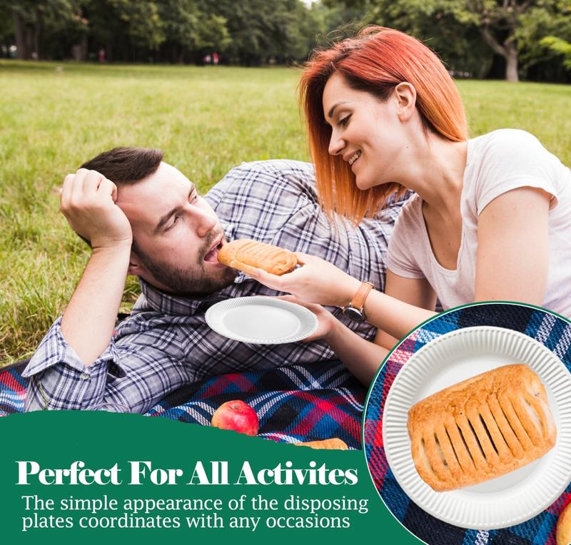 White Paper Plates 100 - 9 Inch Party Plates, 23 cm Picnic Plates - Strong Disposable Plates for Hot Food - Disposable Tableware for Birthday, Office, or Home Party Food 1