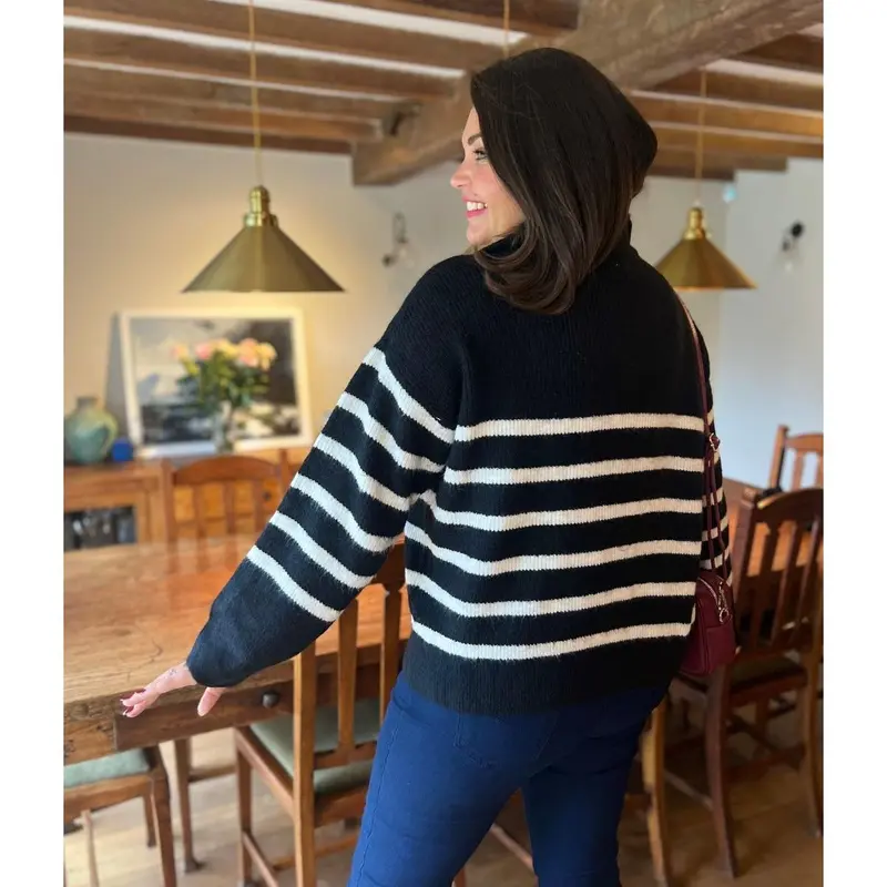 Black Half Striped 1/4 Zip Jumper 2