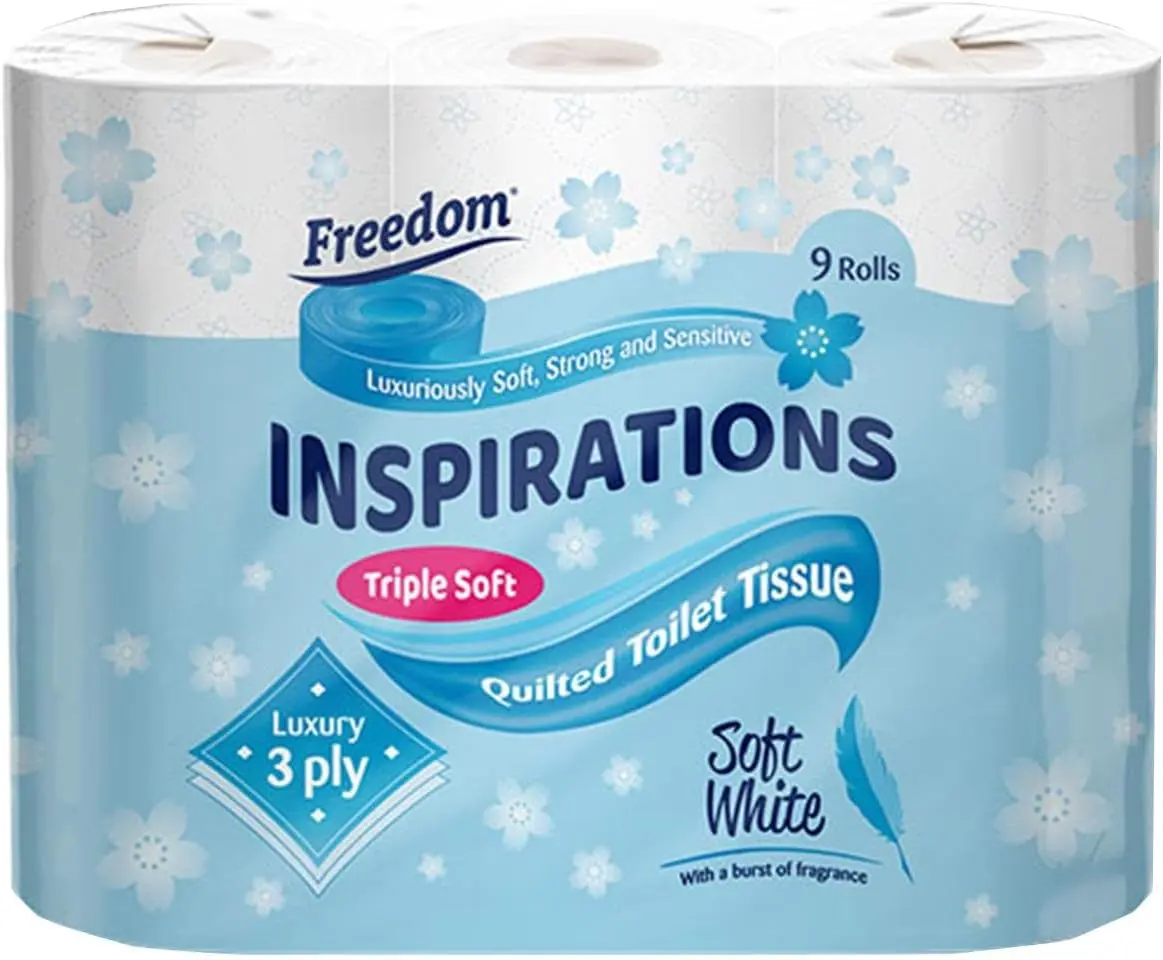 Freedom Inspirations Luxury 3Ply Toilet Roll - Quilted Soft White and Scented Hygiene White Toilet Tissue and Loo Rolls Wipes Multicolor