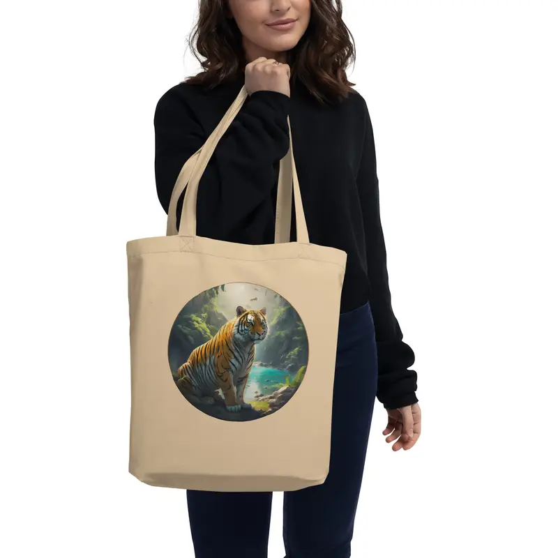 Eco-Friendly Cotton Tote Bag with Tiger Design 3
