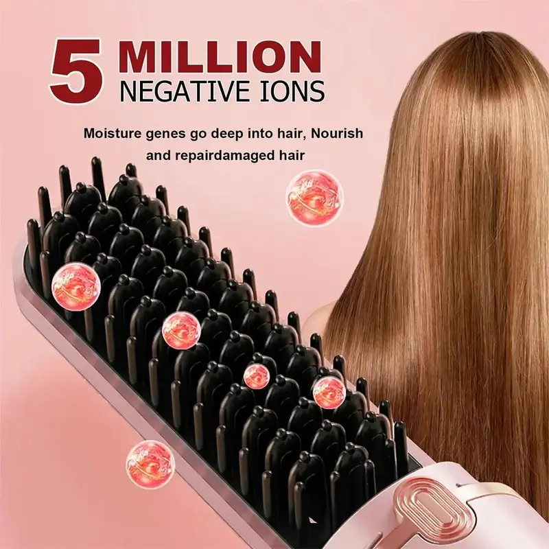 Portable Wireless Recharging Hair - Straightening Comb - Straightener Brush Hot Comb Cordless Lightweight Adjustable 2