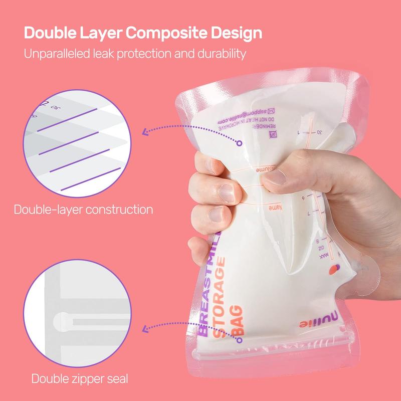 Nuliie 120 Pcs Breast Milk Storage Bags, 250ml BPA Free Milk Storage Bags with Pour Spout for Breastfeeding, SelfStanding or Flat Presterilised Bag, Space Saving for Fridge or Freezer Use 2