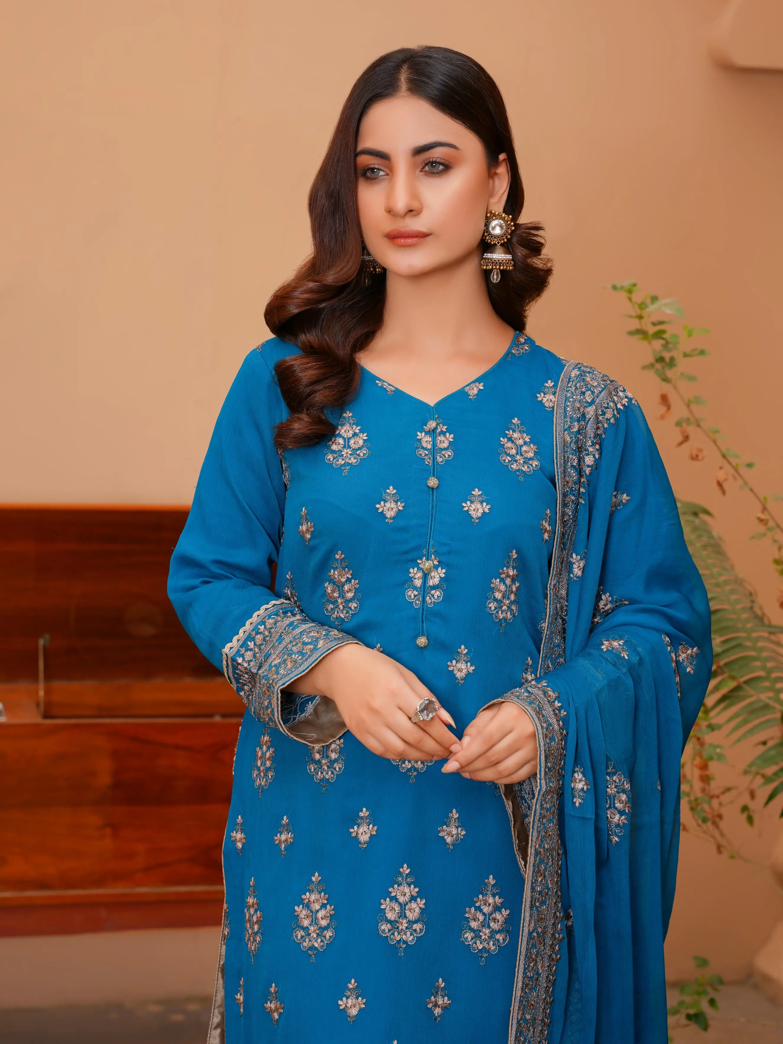 Chiffon suit. Teal Blue