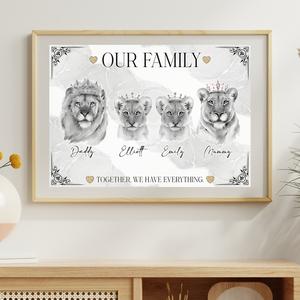 A4 Our Family Lion Print, Pay What You Can Afford, Black & White