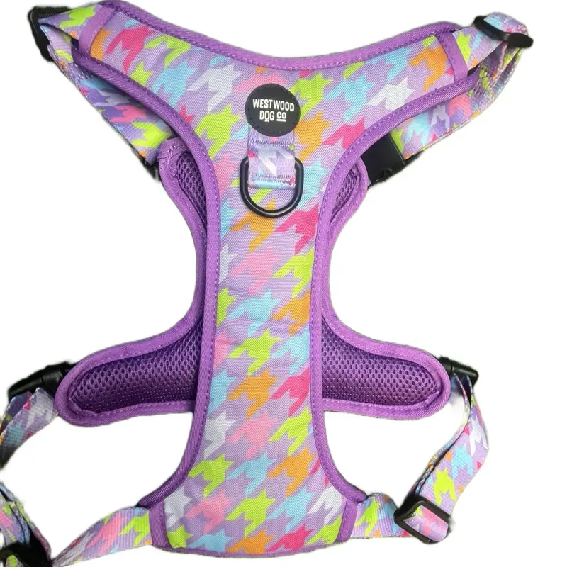LARGE Westwood Dog Co Bubblegum Houndstooth Print Harness in Large - Adjustable Collars, Harnesses & Leads for Dogs 0