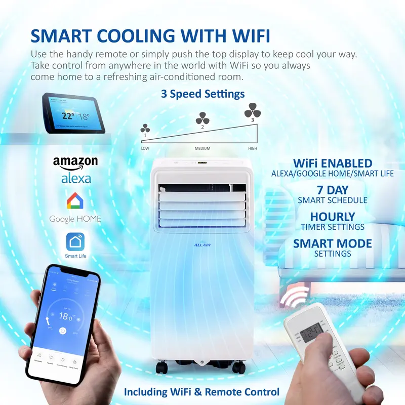 ALLAIR 5000BTU Smart Portable Air Conditioner Unit Remote - App control 3