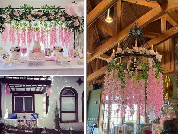 Home Decor 3 Branches Wedding Party Decorations Hanging Flower Vines Artificial Wisteria Flower 12pcs, Excellemt Garden Decor lasts forever. Washproof artificial flowers 8